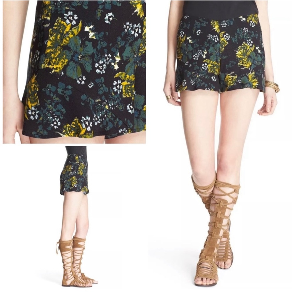 Free People Fiona tropical night floral flutter shorts